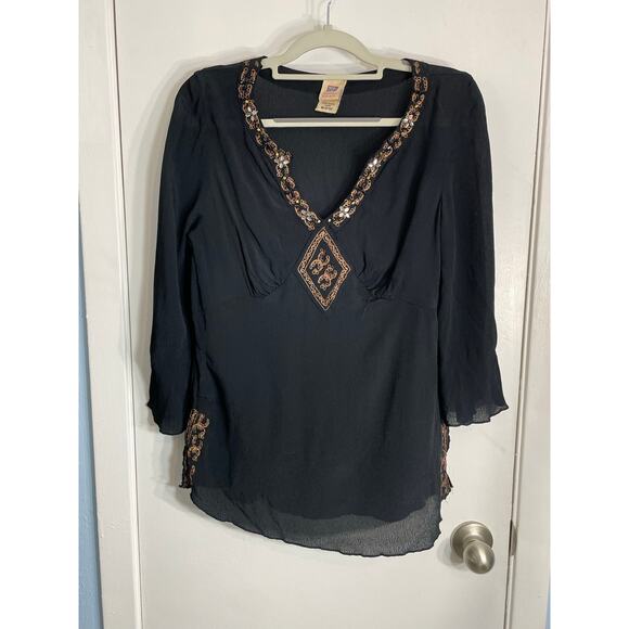 Y2K Vintage Faded Glory Babydoll Blouse Medium Whimsigoth Phoebe Embroidered - Picture 1 of 6